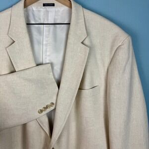 Stafford Men's 54 BREG Beige Tan 2 Button Sport Coat Blazer Linen Cotton Blend